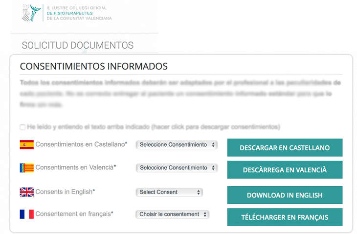 El ICOFCV pone a disposición de sus colegiados las plantillas del consentimiento informado en 4 idiomas
