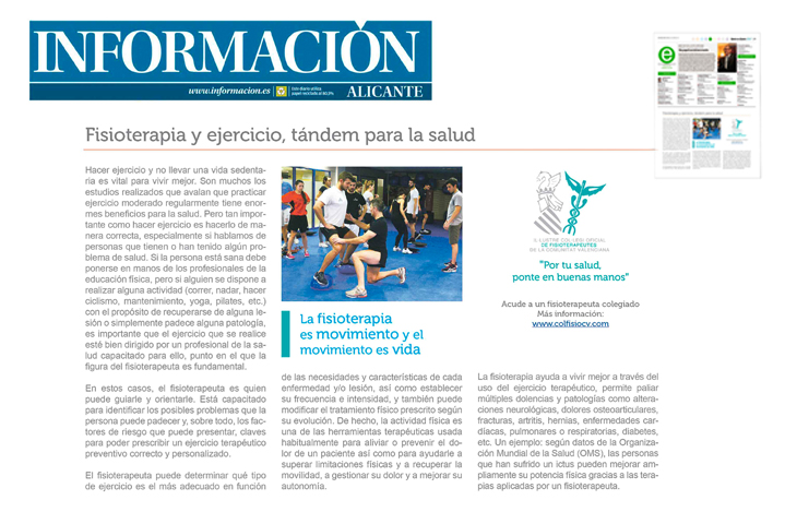 Fisioterapia y ejercicio, tándem para la salud - Colegio Fisioterapeutas Comunidad Valenciana