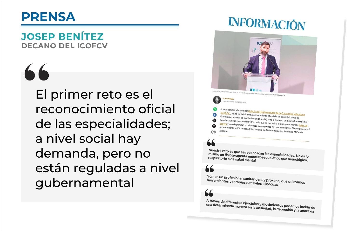 Josep Benítez: «El primer reto es el reconocimiento oficial de las especialidades; hay demanda social, pero no están reguladas a nivel gubernamental» Josep Benítez: «El primer reto es el reconocimiento oficial de las especialidades; hay demanda social, pero no están reguladas a nivel gubernamental»