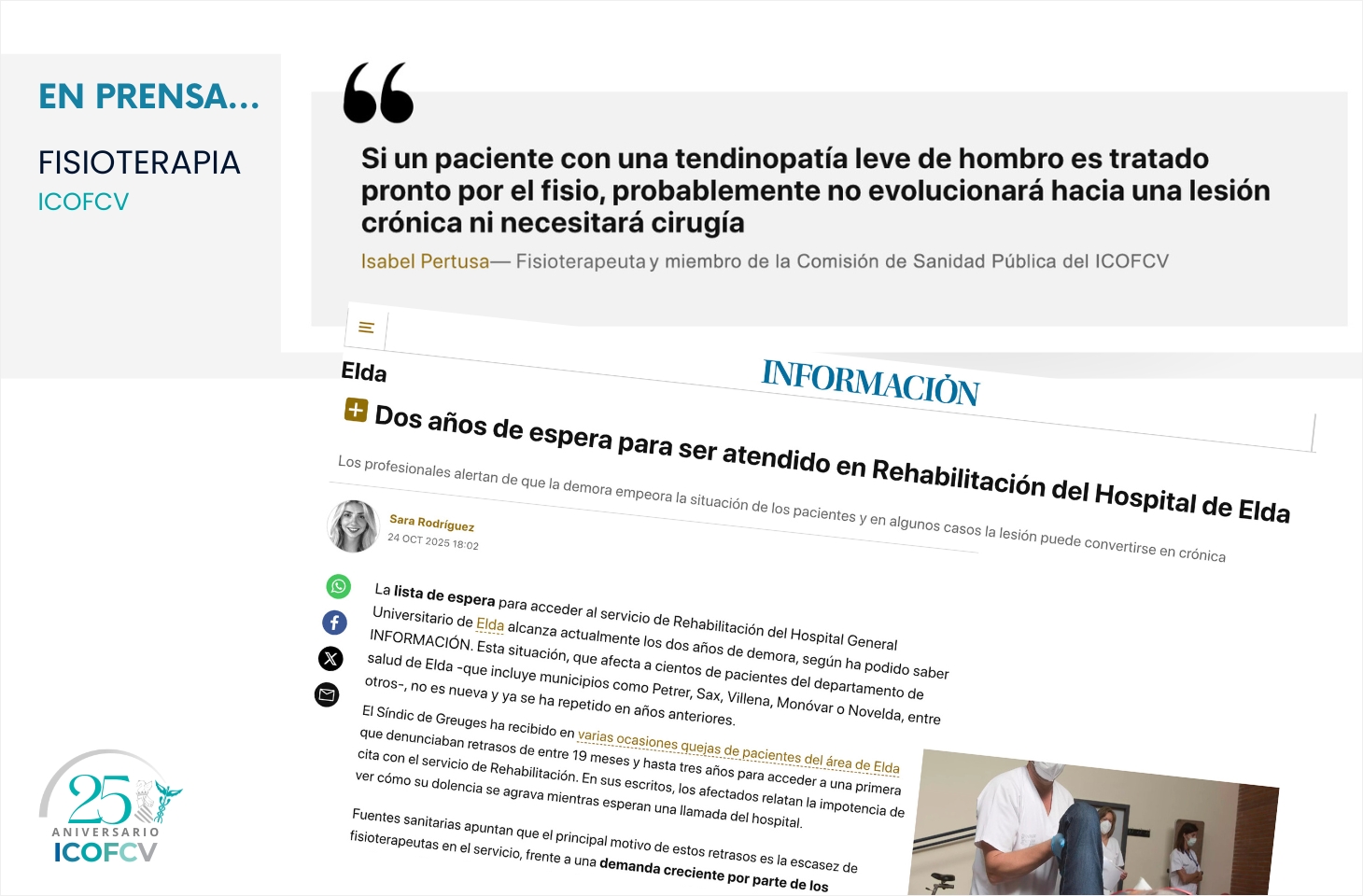 El Diario Información visibiliza las largas listas de espera en Rehabilitación del Hospital de Elda por falta de fisioterapeutas