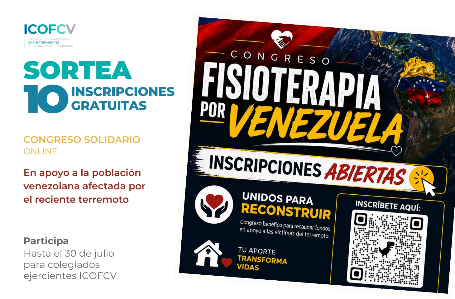 Sorteamos 10 inscripciones para el Congreso Solidario 'Fisioterapia por Venezuela' Sorteamos 10 inscripciones para el Congreso Solidario 'Fisioterapia por Venezuela'