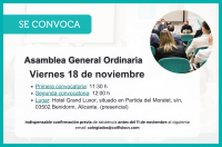 Convocada Asamblea General Ordinaria el próximo 18 de noviembre en Benidorm